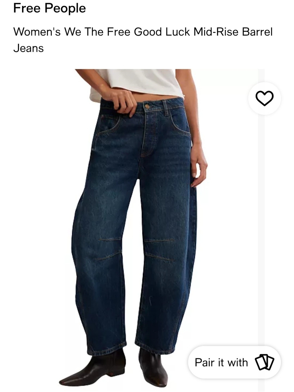 Free People Dark Blue Barrel Boyfriend Jeans